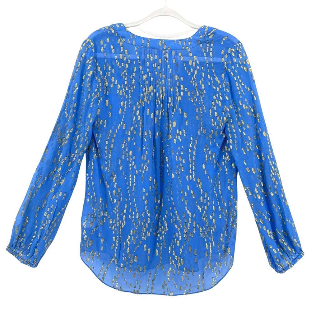 Lilly Pulitzer Colby Silk Blend Gold Metallic Dot V-Neck Blouse Sheer Blue XS - Picture 3 of 7